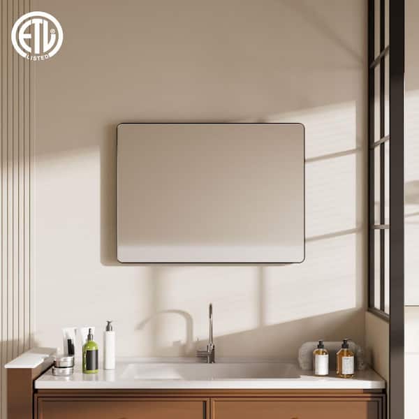 VINRAGE 40 in. W x 30 in. H Bath Mirror Square Black Framed Wall Mount Bathroom Vanity Mirror in Black