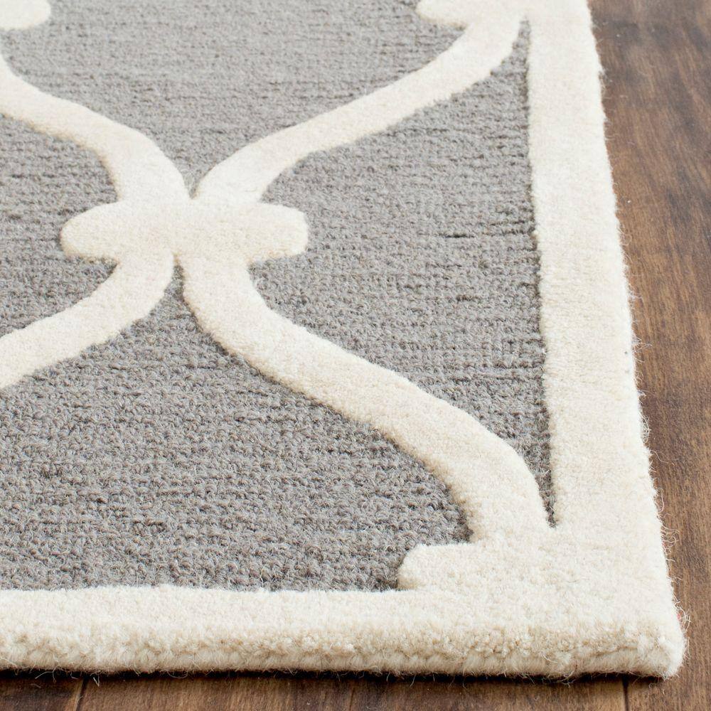 Handmade Dark Grey & Ivory Tufted Wool Rectangular Rug, 10' x 14'