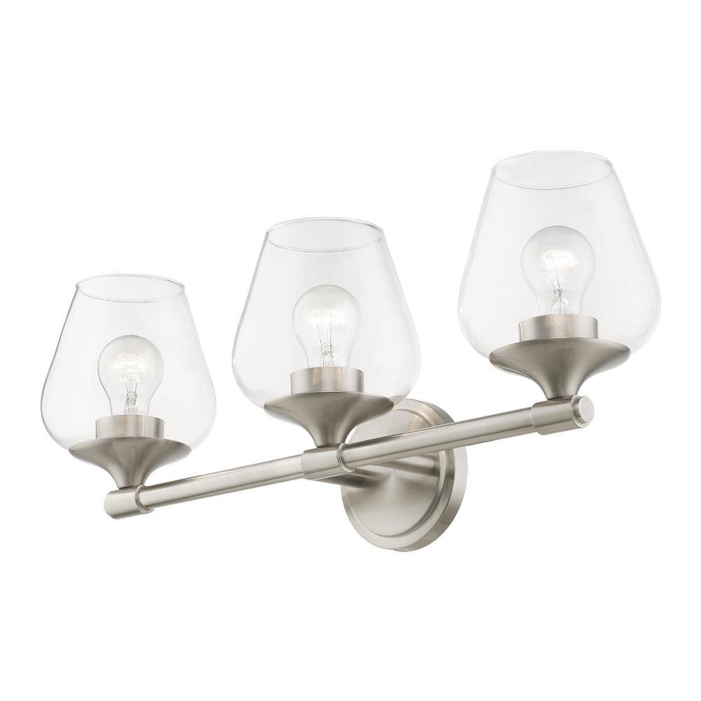 Brushed Nickel 3-Light Vanity Sconce with Clear Glass Shades
