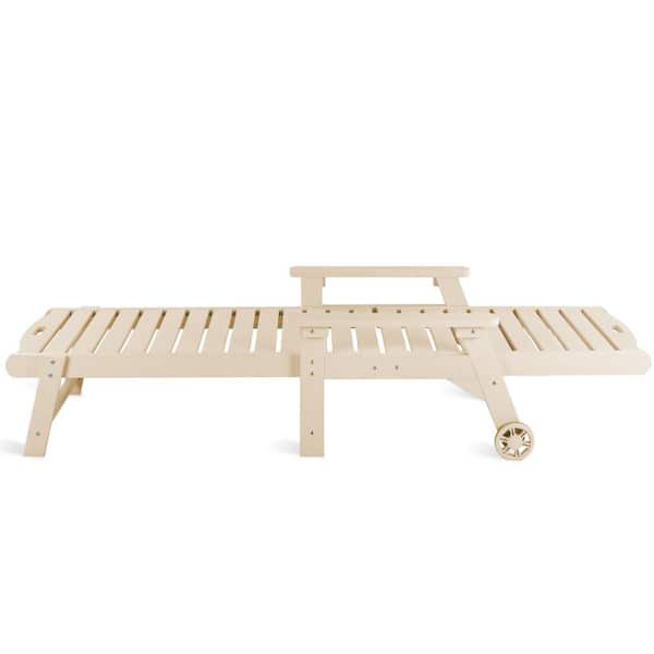 Hampton Sand Patio Plastic Outdoor Chaise Lounge Chair with Adjustable Backrest Pool Lounge Chair and Wheels Set of 2