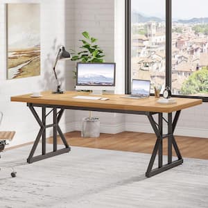 Capen 70.8 in. Rectangular Light Walnut Engineered Wood Executive Desk Computer Desk Conference Table for Home Office