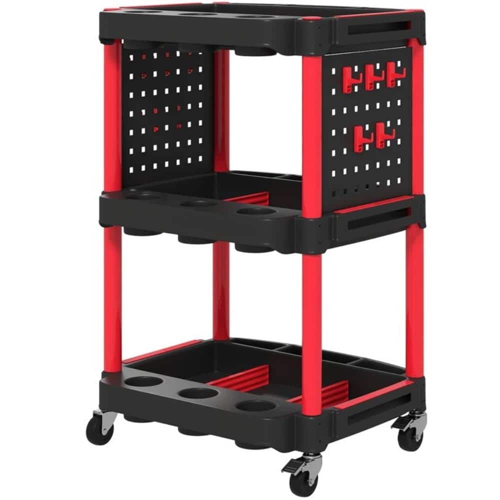 200 LBS 3-Tier Rolling Plastic Utility Tool Cart with Side Shelves, Hooks & Dividers, Locking Casters for Garage & Works price history on PriceWatchPro