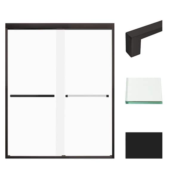 Transolid Frederick 59 in. W x 76 in. H Sliding Semi-Frameless Shower Door in Matte Black with Frosted Glass
