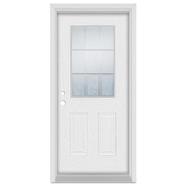32 in. x 80 in. Geometric Right-Hand 1/2 Lite Zinc Finished Fiberglass Oak Woodgrain Prehung Front Door