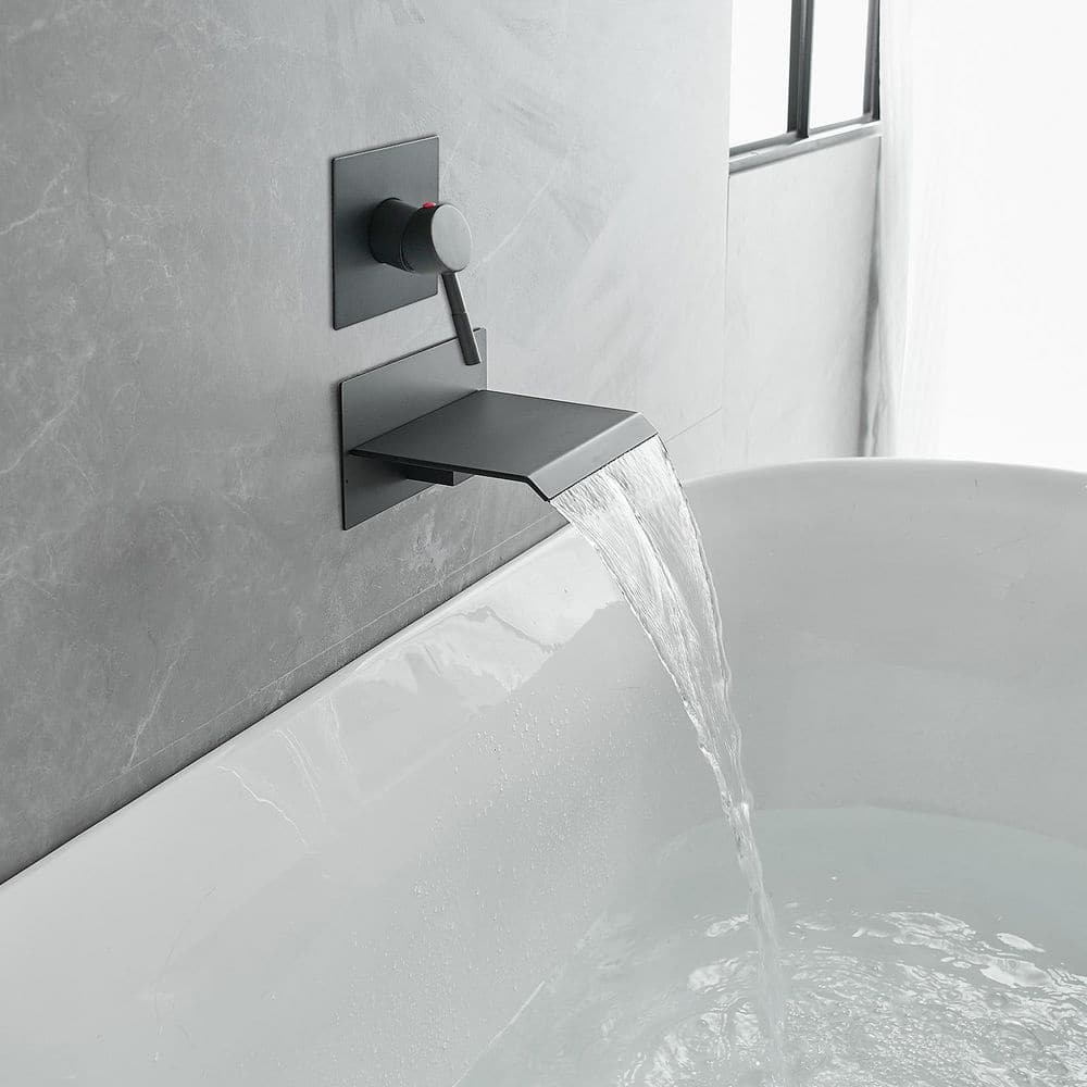 Matte Black Wall-Mount Waterfall Tub Faucet with Lever Handle