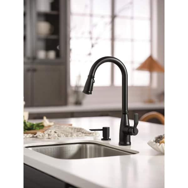 Nolia Matte Black 16.57 in. H Pull Down Sprayer Kitchen Faucet with 360 Degree Spout Swivel and Reflex Power Boost