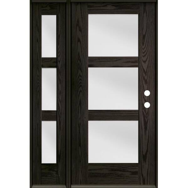 Krosswood Doors BRIGHTON Modern 50 in. x 80 in. 3-Lite Left-Hand Inswing Satin Glass Baby Grand Stain Fiberglass Prehung Front Door LSL