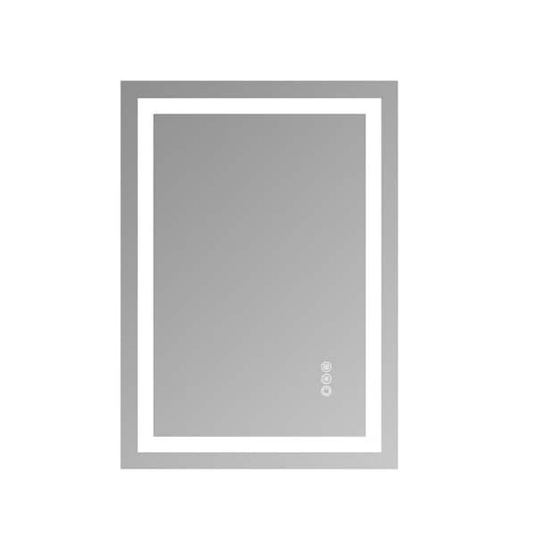 20 in. W x 28 in. H Rectangular Frameless Wall Mount LED Light Bathroom Vanity Mirror in Transparent