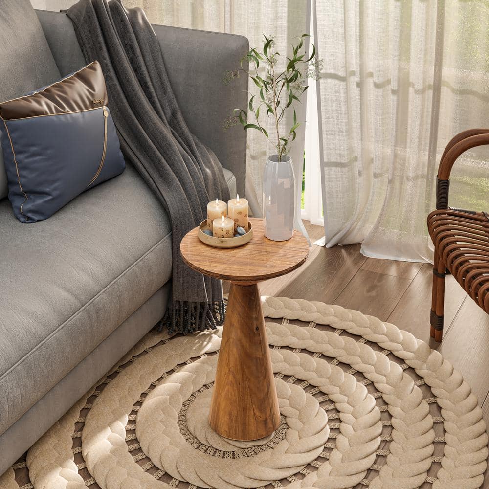 Walnut Pedestal End Table with Smooth Cone Base