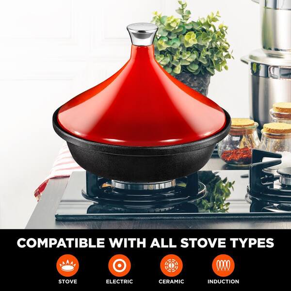 Nutrichef 2.75-Quart Red Cooking Pot with Stainless Steel Knob with Lid