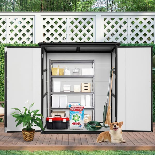 5 ft. W x 3 ft. D White Black Plastic Shed with Lockable Door (15 sq. ft.)