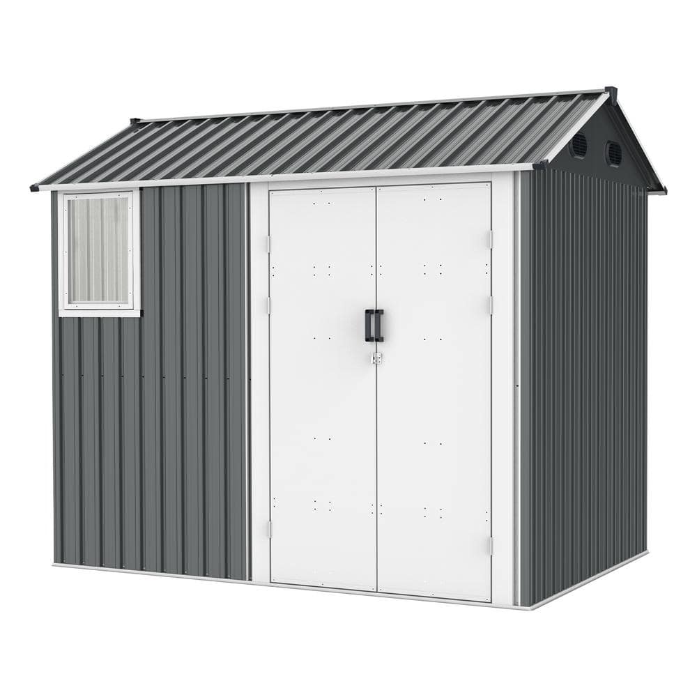 8 ft. W x 6 ft. D Metal Outdoor Storage Shed with Window, Floor Base, Air V