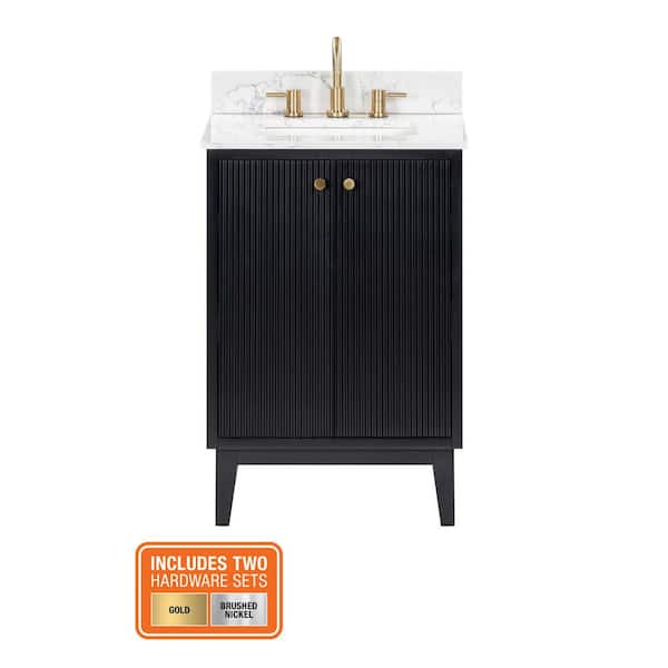 Sylvie 24 in. Single Sink Fluted Dove Bathroom Vanity with Volakas Engineered Stone Top (Assembled)