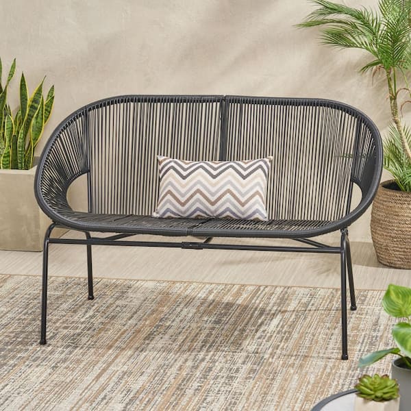 Unbranded Hot Seller 52 in. x 28.25 in. x 33 in. Outdoor Basket Metal Loveseat for Patio, Backyard, Black