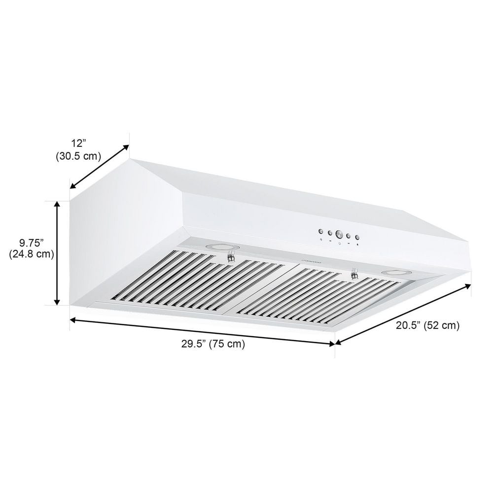 30'' White Stainless Steel Under Cabinet Range Hood