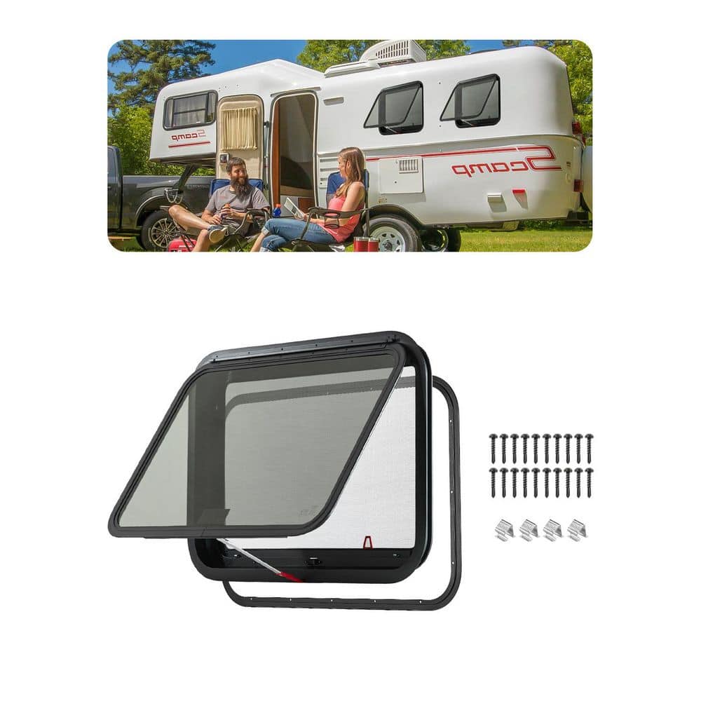 SKYSHALO RV Exit Window, 30 in. W x 20 in. H Tinted RV Window with Net ...