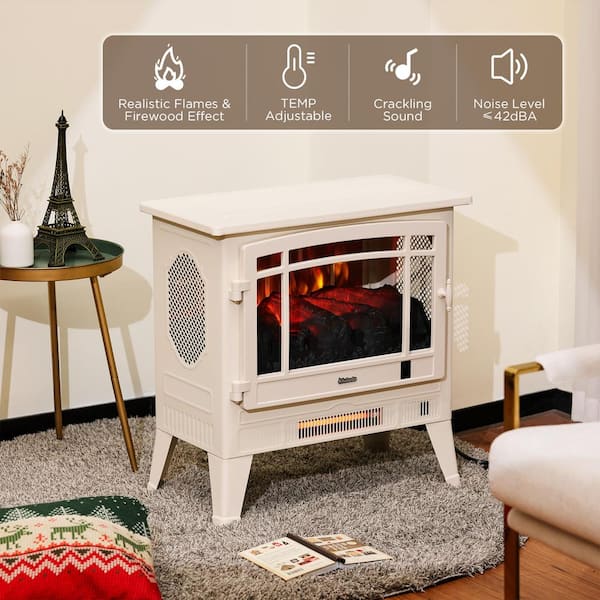 TURBRO Suburbs 25 in. Wi-Fi Enabled Electric Fireplace Infrared Heater with  Crackling Sound Freestanding Fireplace Stove, Ivory TS25-WIFI-IV