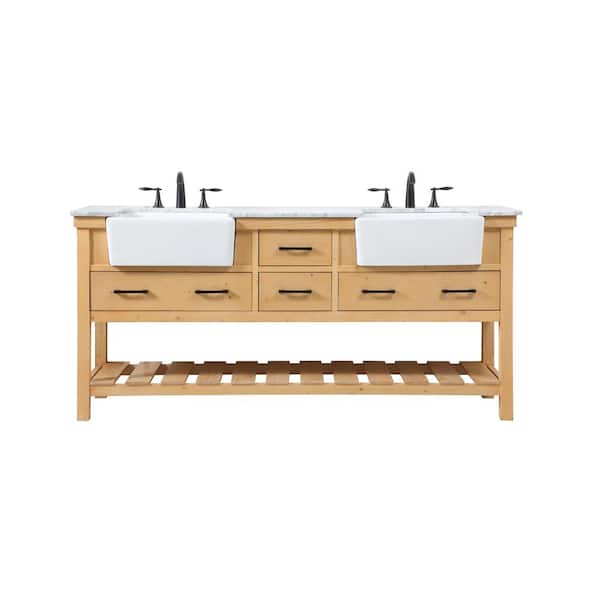 Unbranded Simply Living 72 in. W x 22 in. D x 34.125 in. H Bath Vanity in Natural Wood with Carrara White Marble Top