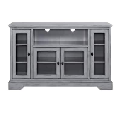 Highboy 52 in. Antique Gray Composite TV Stand 56 in. with Glass Doors