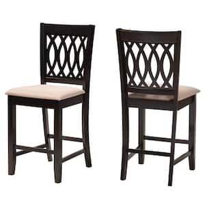 Florencia 25.4 in. Beige and Espresso Brown Wood Counter Stool (Set of 2)