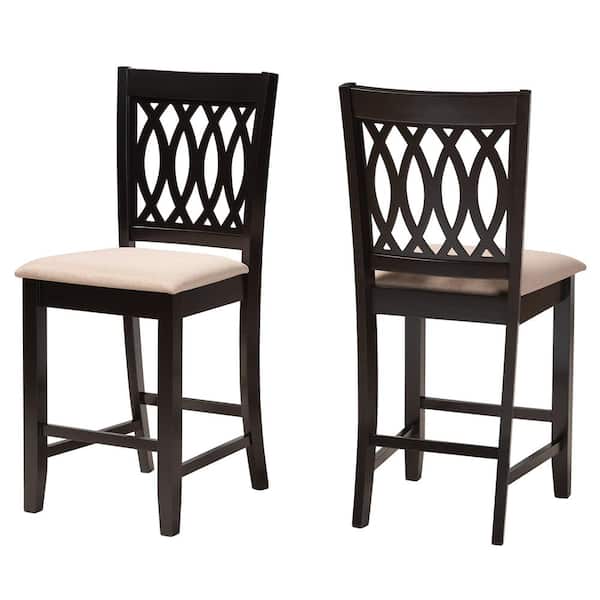 Baxton Studio Florencia 25.4 in. Beige and Espresso Brown Wood Counter Stool (Set of 2)