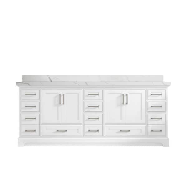 Willow Collections Fenway 84 in. W x 22 in. D x 36 in. H Double Sink Bath Vanity in White with 2" Calacatta Quartz Top