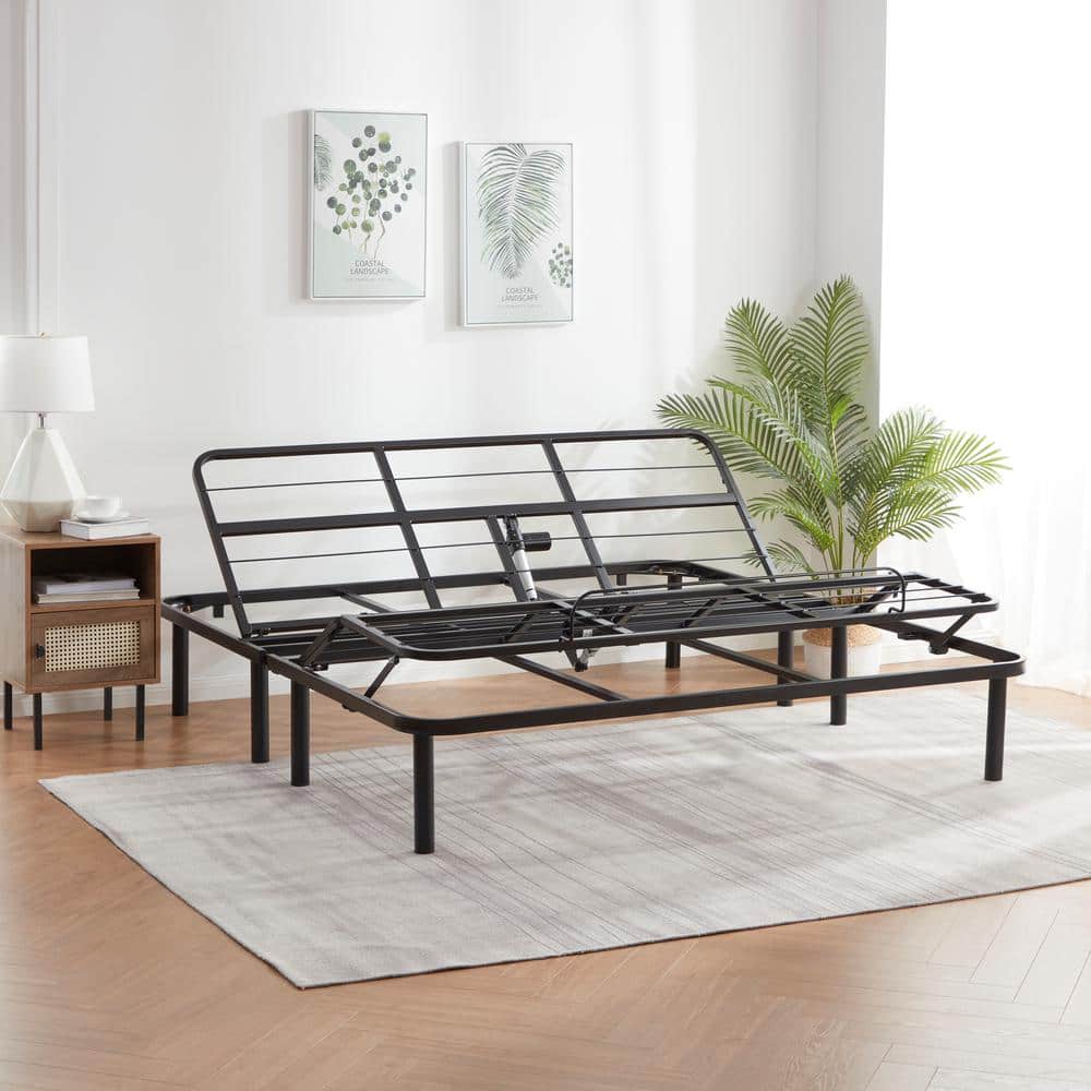 Queen Black Metal Adjustable Bed Frame with Wireless Remote