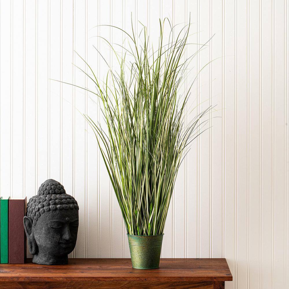 37" Green Plastic Potted Grass for Indoor Office Decor