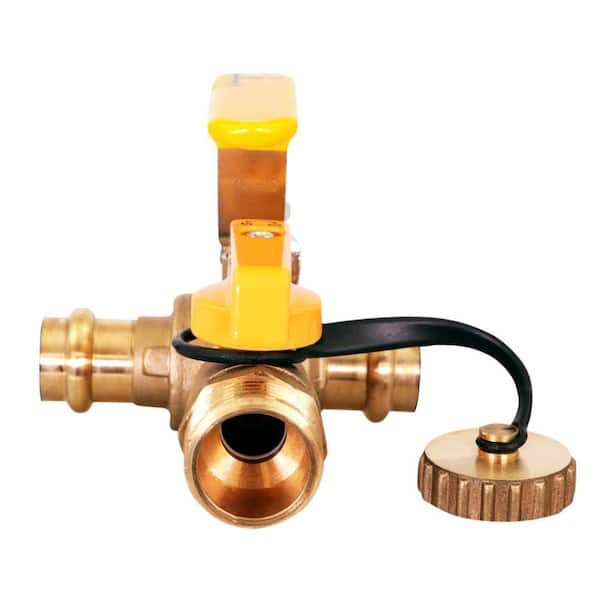 PLUMBFLEX 1 in. Press High Flow Drain Ball Valve, 3 Way Adjustable Flow Path, Brass