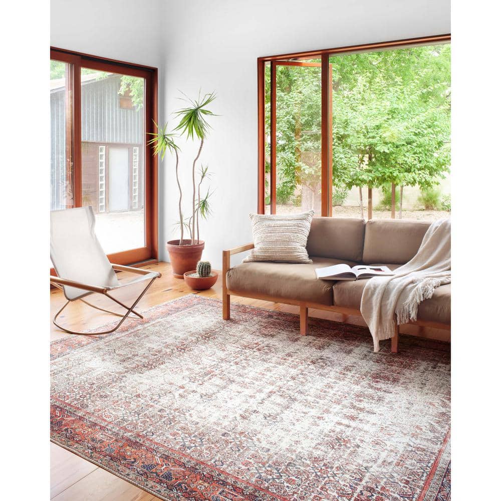 Ivory and Brick Distressed Bohemian Synthetic Area Rug