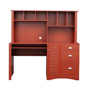 59.06 in. Teak Home Office Computer Desk with Hutch