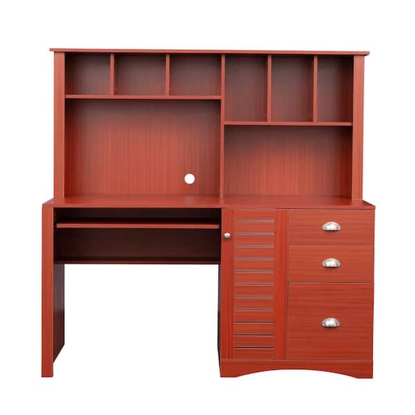 ATHMILE 59.06 in. Teak Home Office Computer Desk with Hutch