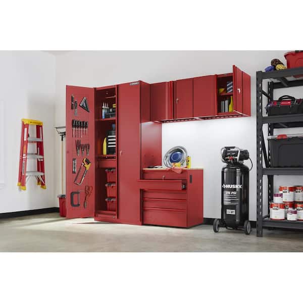 Heavy Duty 92 in. W x 81 in. H x 24 in. D Pre-Assembled Steel 4-Piece Garage Storage System in Red with Wood Worktop