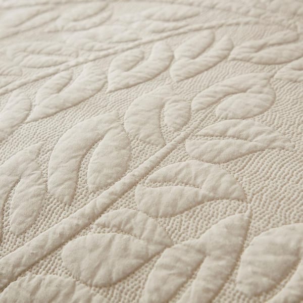 3-Piece Natural Beige Embroidery 100% Cotton Lightweight King Size Quilt Set