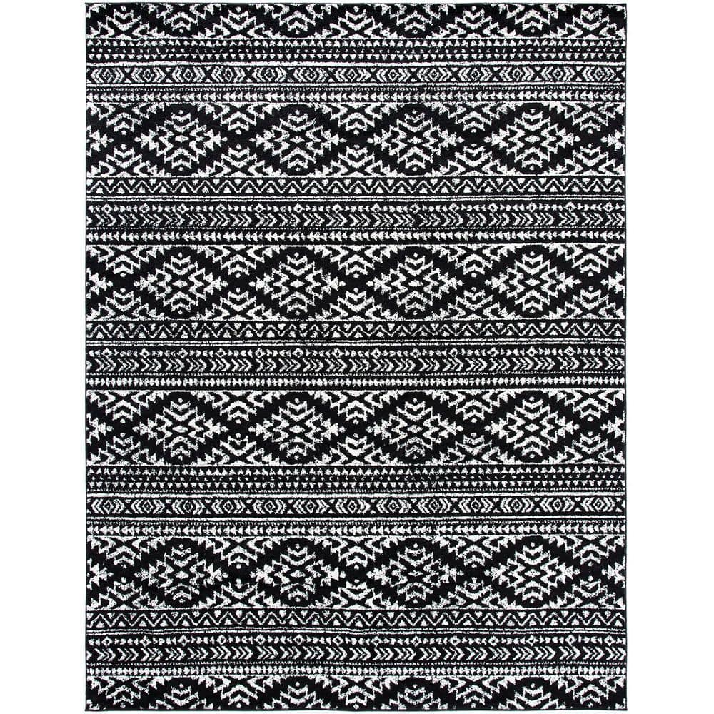 Black Polypropylene 8 ft. x 10 ft. Geometric Indoor Area Rug