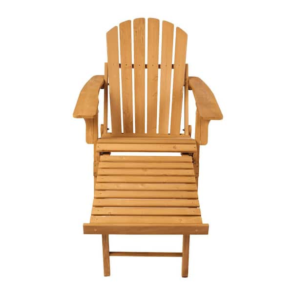 Tenleaf Outdoor Folding Wood Adirondack Chair Lounge Chairs with Retractable Ottoman (1-Pack)