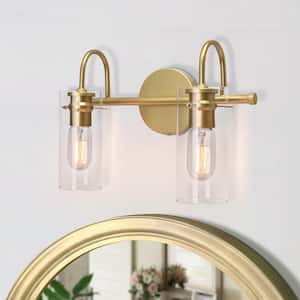 Paquette 14 in. 2-Light Gold Modern Vanity Light Fixture with Clear Glass Shades