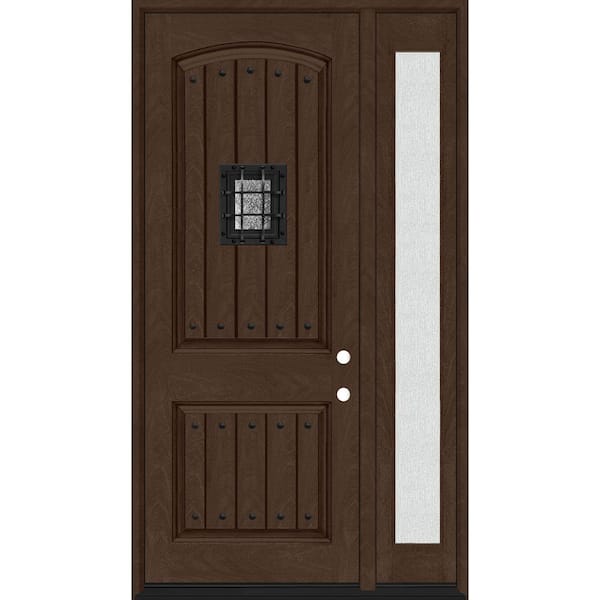Regency 53 in. x 96 in. 2P Plank Cavalier Speakeasy LHIS Hickory Stain Fiberglass Prehung Front Door w/14in. Rain SL