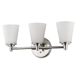 Conti 3-Light Polished Nickel Vanity Light with Etched Glass Shades