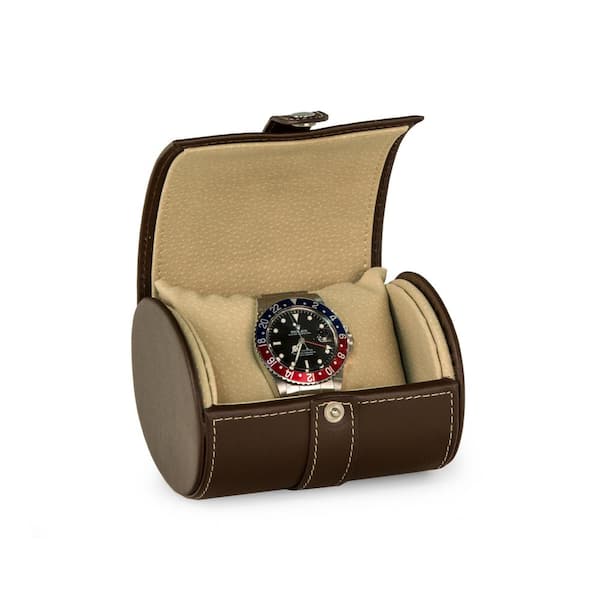 BEY-BERK Brown Leather Single Watch Travel Case BB598BRW - The