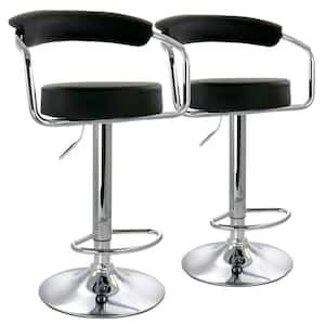 43 in. Black Low Back Tufted Faux Leather Adjustable Bar Stool with Chrome Base (Set of 2)