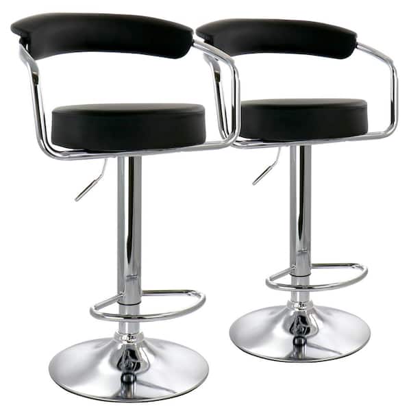 Elama 43 in. Black Low Back Tufted Faux Leather Adjustable Bar Stool