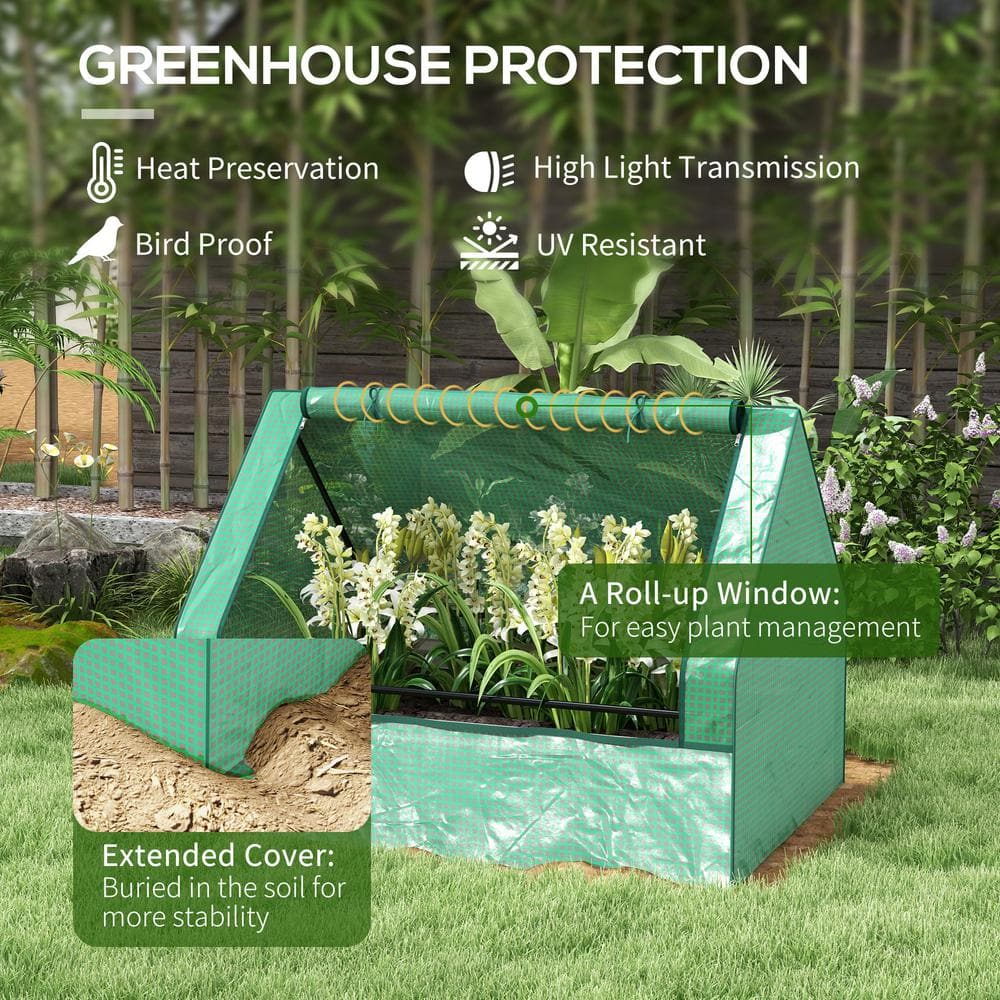 Green and Silver Raised Garden Bed with Mini Greenhouse