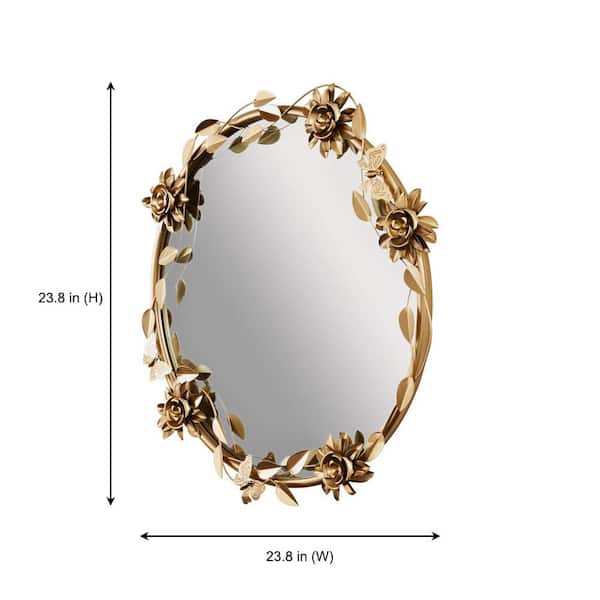 Medium Round Ornate Gold Leaf Mirror with Flowers and Butterflies (24 in.)