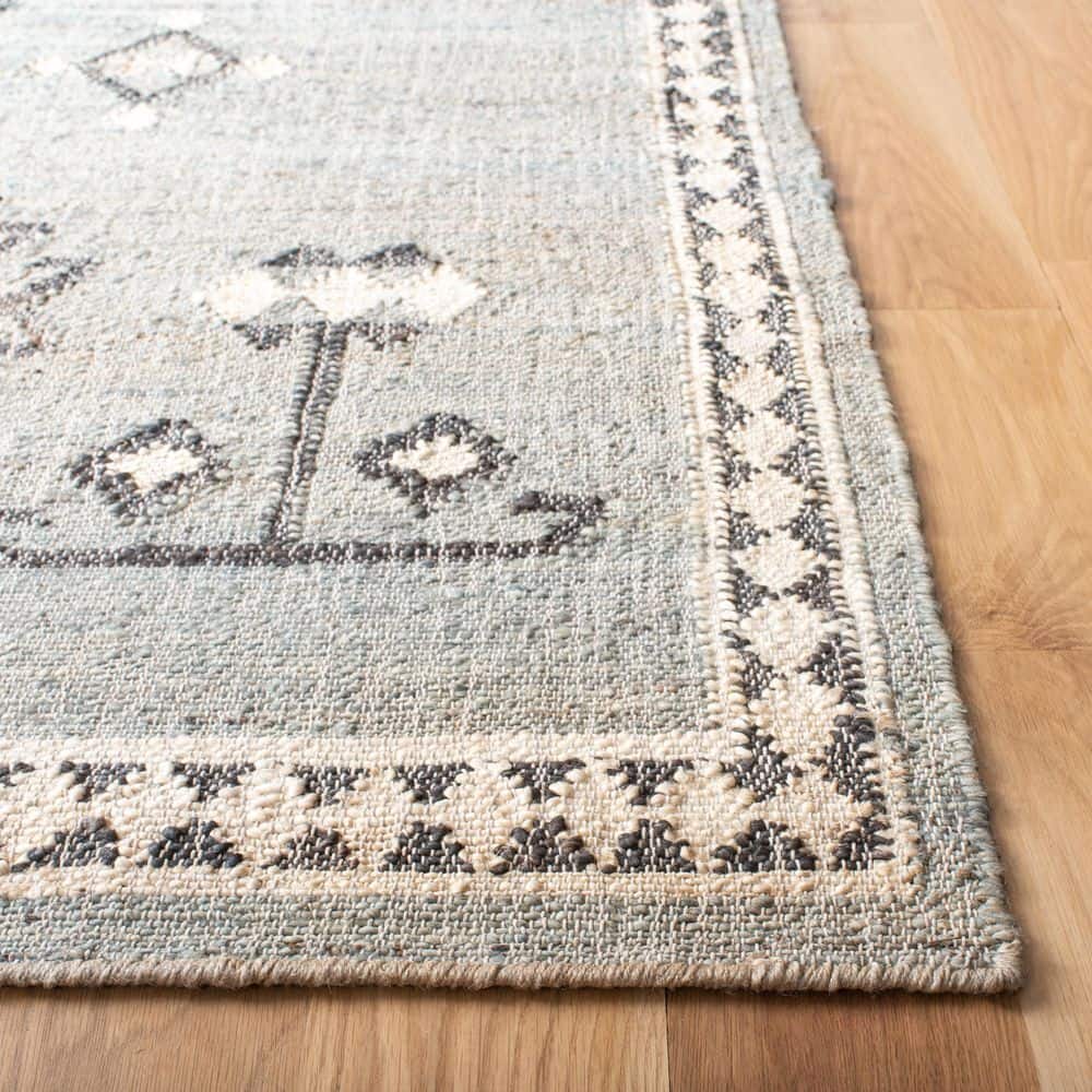 Blue and Black Handmade Flat Woven 9' x 12' Area Rug