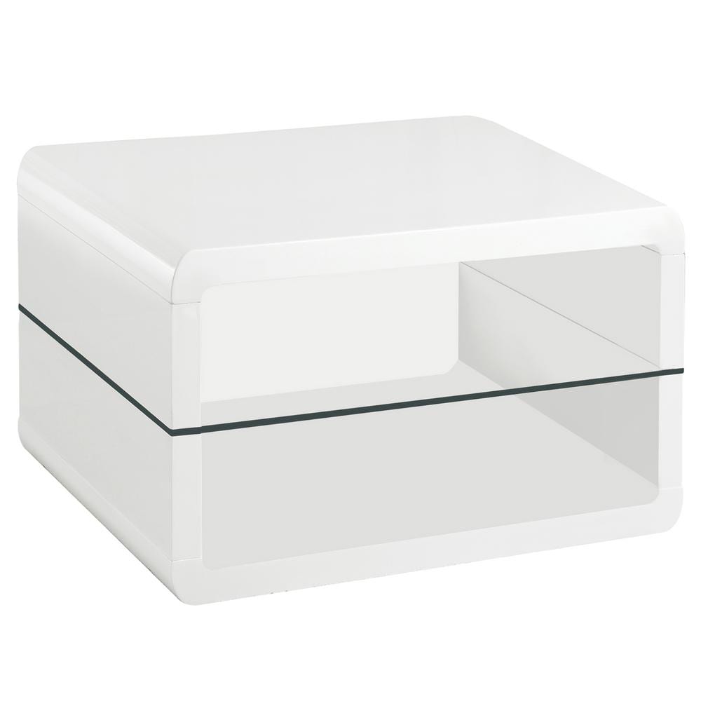 Glossy White Square Wood and Metal End Table