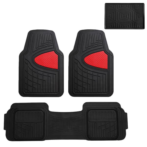 FH Group Red Trimmable Liners Heavy Duty Tall Channel Floor Mats - Universal Fit for Cars, SUVs, Vans and Trucks - Full Set