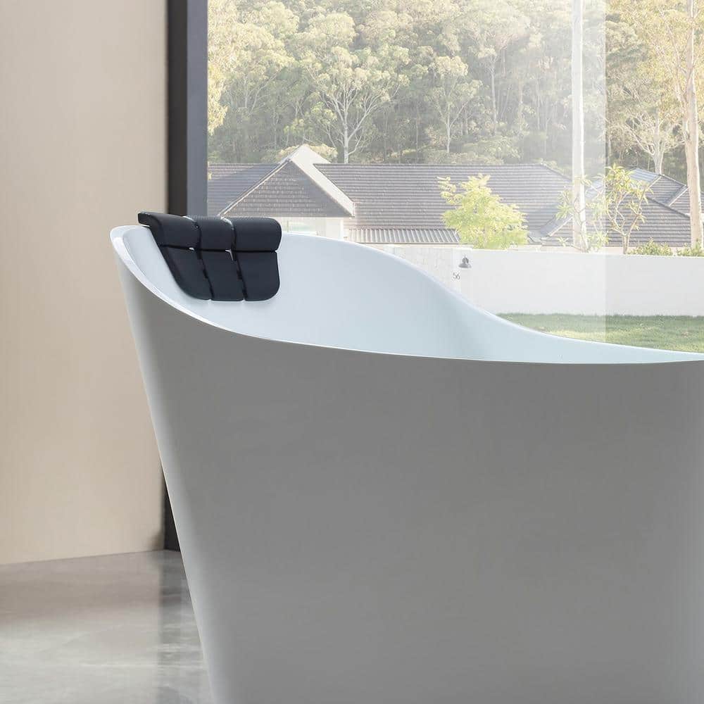 67'' White Freestanding Acrylic Whirlpool Bathtub with Faucet