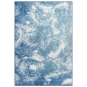 Contemporary Distressed Circles 7 ft. 10 in. x 10 ft. Blue Area Rug