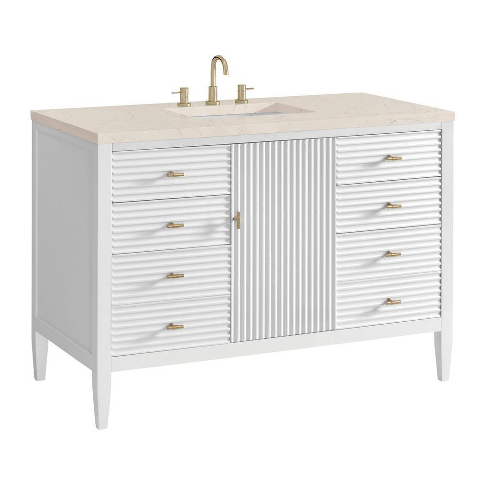 Myrrin 48" Bright White Bathroom Vanity with Eternal Marfil Quartz Top